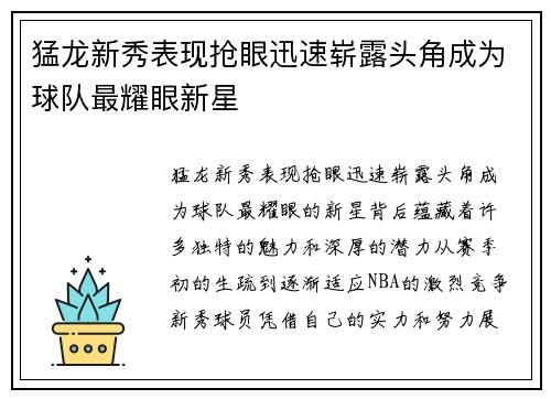 猛龙新秀表现抢眼迅速崭露头角成为球队最耀眼新星